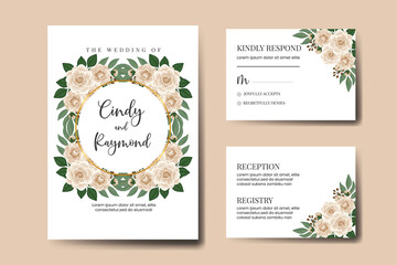 Naklejka na ściany i meble Wedding invitation frame set, floral watercolor Digital hand drawn Camellia Flower design Invitation Card Template