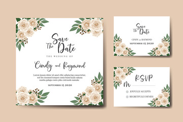 Fototapeta na wymiar Wedding invitation frame set, floral watercolor Digital hand drawn Camellia Flower design Invitation Card Template