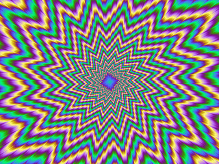 Pulsing colorful star. Motion illusion. 