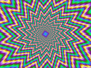 Pulsing colorful star. Motion illusion. 