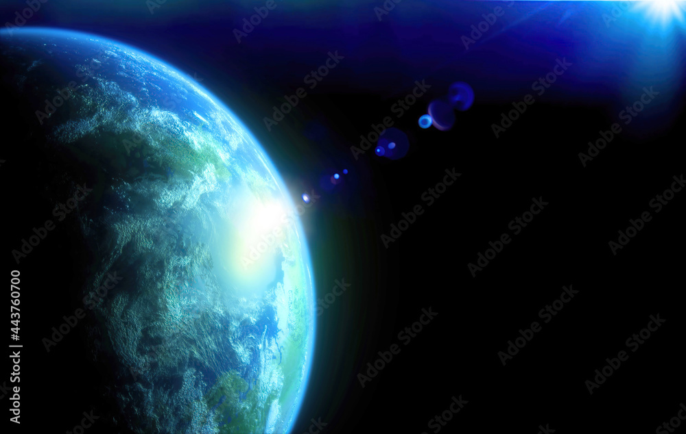 Wall mural earth space universe optical flares blue planet