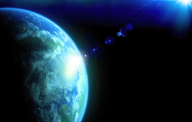 Fototapeta na wymiar earth space universe optical flares blue planet