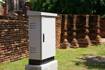 electrical control cabinet located at ruins historical park.