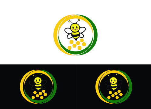 Honey Bee Logo or Icon Design Vector Image Template