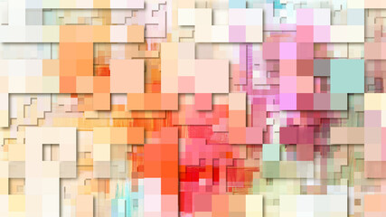 Abstract 3d flower pastel backdrop, pixel art technology pattern background. Random colorful mosaic for web, industrial decor