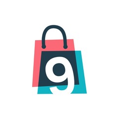number nine 9 shop store shopping bag overlapping color logo vector icon illustration