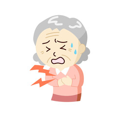痛みで胸を押さえる苦しそうなおばあさん