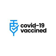 injection vaccine check i have got vaccinated covid 19 logo vector icon illustration - obrazy, fototapety, plakaty