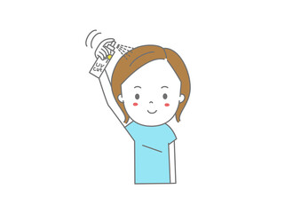 髪の毛に日焼け止めスプレーをかける女性