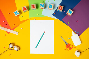 DIY paper rainbow. Ceate a rainbow of colored paper.