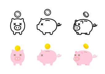 豚の貯金箱　悲しい　アイコン　イラスト