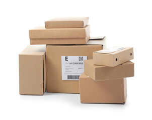 Different parcels on white background