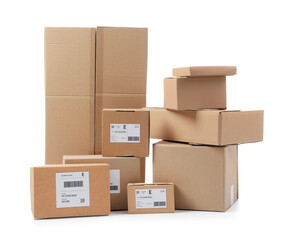 Different parcels on white background