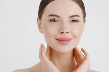 Beauty woman face healthy beautiful skin natural skin care close up
