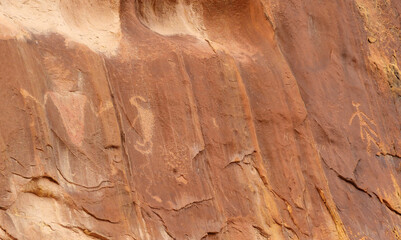 ancient native american petroglyphs in the three fingers canyon of the san rafael swell, near green...
