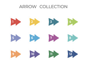 シンプルなカラー矢印セット：数字１〜１２