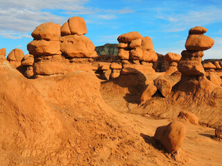 fantastically eroded red rock hoodoos on a sunny day  in    goblin valley state park, utah  