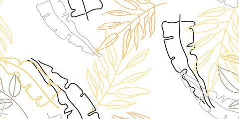 Tropical Leaf Modern Print Pastel One Line Drawing