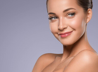 Beautiful woman face healthy skin care natural beauty close up 