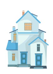 House cartoon two-story. Cozy simple rural dwelling in a traditional European style. Sweet home. Isolated on white background. Vector
