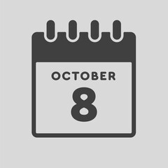 Icon day date 8 October, template calendar page