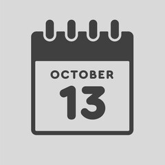 Icon day date 13 October, template calendar page