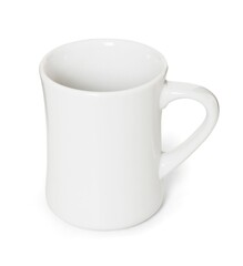 White ceramic mug for tea, coffee, milk or juice isolated on white background.