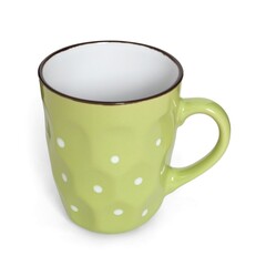 Bright and cheerful ceramic mug for tea, coffee, milk or juice isolated on a white background.