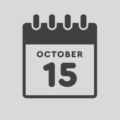 Icon day date 15 October, template calendar page
