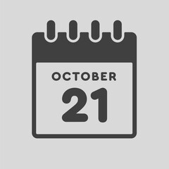 Icon day date 21 October, template calendar page