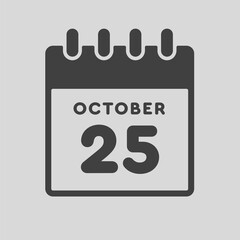 Icon day date 25 October, template calendar page
