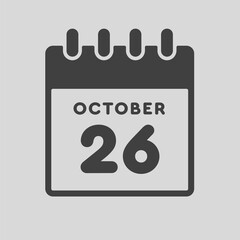 Icon day date 26 October, template calendar page
