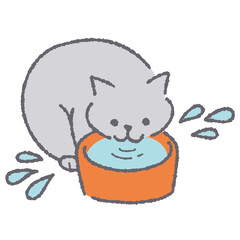 水を飲む猫のイラスト