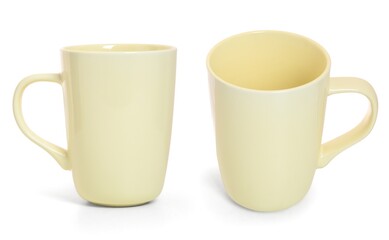 Yellow ceramic mug isolated on white background