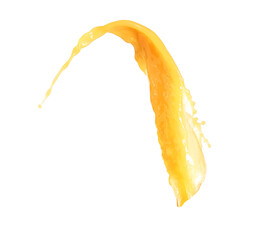 Splash of fresh orange juice on white background