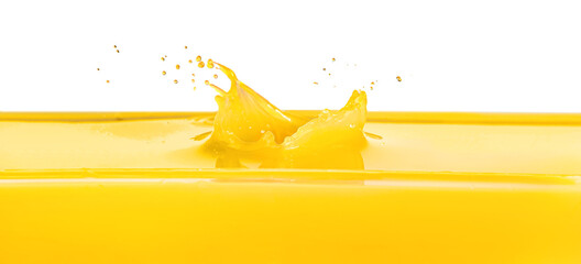 Splash of fresh orange juice on white background