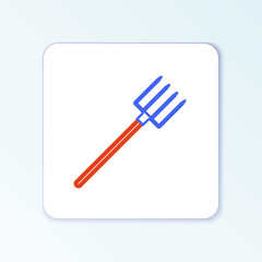 Line Garden pitchfork icon isolated on white background. Garden fork sign. Tool for horticulture, agriculture, farming. Colorful outline concept. Vector