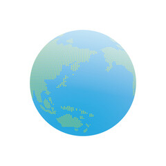 地球儀、簡略イラスト。ドット、デジタルイメージ（日本列島中央）