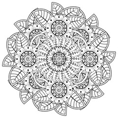 Mehndi flower for henna, mehndi, tattoo, decoration. decorative ornament in ethnic oriental style. doodle ornament. coloring book page.