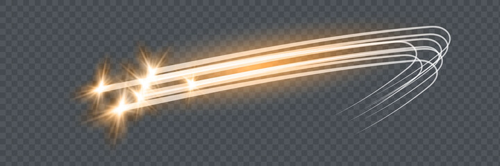 Abstract vector glowing magic star light effect from the neon blur of curved lines. Glittering stars dust trail from the side.flying comet on a © kume111000