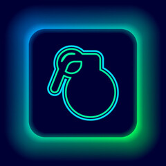 Glowing neon line Hand grenade icon isolated on black background. Bomb explosion. Colorful outline concept. Vector