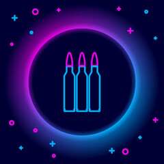 Glowing neon line Bullet icon isolated on black background. Colorful outline concept. Vector