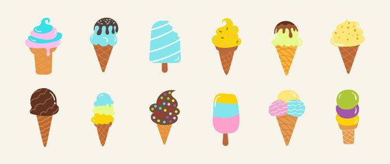 Colorful Summer Ice cream vector illustration. 