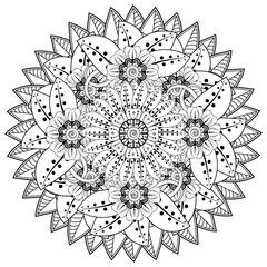 Mehndi flower for henna, mehndi, tattoo, decoration. decorative ornament in ethnic oriental style. doodle ornament. coloring book page.