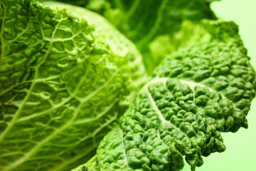 Fresh savoy cabbage as background, closeup