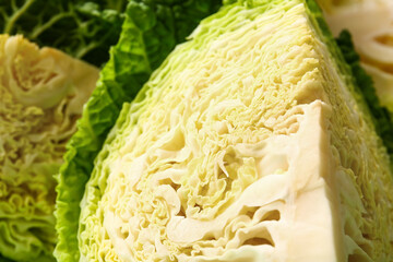 Fresh savoy cabbage as background, closeup