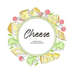 Background with different varieties of cheese. Round composition.