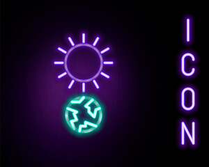 Glowing neon line Solstice icon isolated on black background. Colorful outline concept. Vector