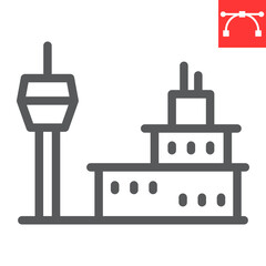Airport building line icon, tower and aviation, airport vector icon, vector graphics, editable stroke outline sign, eps 10.