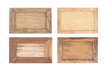 Wood sign frame or wooden panel frame foue style isolated on white ,clipping path included for design.